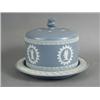 Image 1 : A Jasperware stilton dish and cover, decorated with classical oval cartouches, and double Greek k...