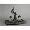 Image 1 : A Victorian pressed coal desk stand with two inkwells and a spelter figure, 31cm wide Est. 150/18...