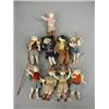 Image 1 : 9 Grecon cloth dolls in various costume, each with wire and cloth bodies with lead feet, and a st...