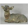 Image 1 : A 19th century (?) pottery figure of a recumbent deer with painted decoration and glass eyes, 49c...