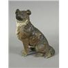 Image 1 : A 19th century (?) pottery figure of a seated dog with painted decoration and glass eyes (slight...
