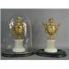 Image 1 : A pair of Victorian gilt spelter urns & covers mounted on alabaster columns below glass domes, 30...