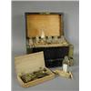 Image 1 : A late 19th century stained pine and brass bound medicine chest fitted with bottles, balance scal...