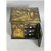 Image 1 : An early Victorian lacquered table top sewing cabinet having a fitted interior above three drawer...