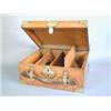 Image 1 : An early 20th century oak and brass mounted cartridge box, with four interior divisions and leath...
