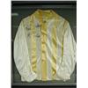 Image 1 : A 2001 racing jockey silk signed by Keiran Fallon, Champion Jockey 2001, mounted and framed 77cm...