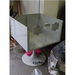 COMMERCIAL METAL STORE DISPLAY BIN ON PEDESTAL - GREY - CAN BE 1 OR 2 COMPARTMENT