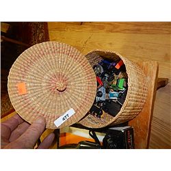 VINTAGE WOVEN BASKET WITH CARS INSIDE