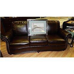 LEATHER COUCH - WITH STUDDED ACCENTS - NEW - BROWN