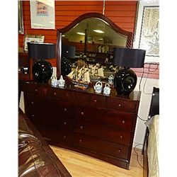 MAHOGANY DRESSER WITH MIRROR - 9 DRAWER - NEW