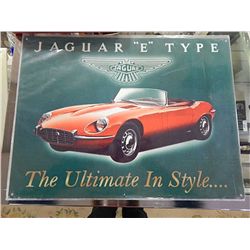 VINTAGE STYLE SIGN - HEAVY METAL - MADE IN GREAT BRITAIN - JAGUAR "E" TYPE