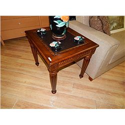 CHERRY WOOD END TABLE WITH INLAID LEATHER - NEW