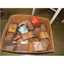 BOX OF ANCIENT TINS