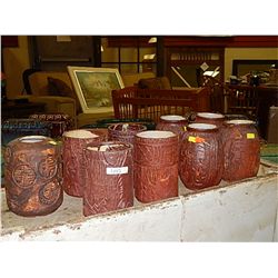 ORIENTAL POTTERY POTS - 9 TOTAL