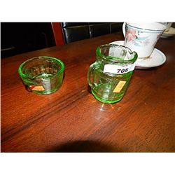 DEPRESSION GLASS - CREAM AND SUGAR - GREEN