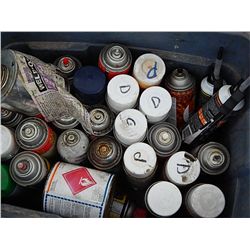 BLUE TOTE OF ASSORTED CLEANING, OILS, LUB OR ? - TOTE INCLUDED
