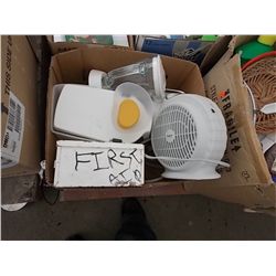 BOX KITCHEN APPLIANCES, FAN AND FIRST AID