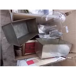 BOX LOAF PANS, POTS AND PANS AND GLASS BOWL