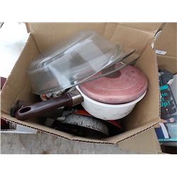 BOX POTS AND PANS & GLASSWARE