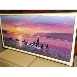 FRAMED OIL 0N CANVASS - WHALES
