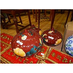 ORIENTAL POT WIH LID - RED & YELLOW - 2 X BID