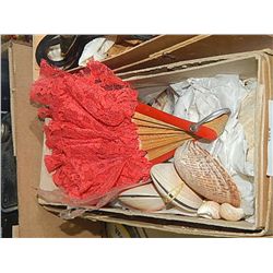 BOX OF AUSTRAILIAN SHELLS AND LACE FAN