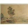 Image 1 : After David Cox RUSTIC LANDSCAPE WITH FIGURES ON A BRIDGE AND DISTANT HARVESTERS watercolour, 23...