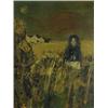 Image 1 : Ash, 20th Century Contemporary School GIRL IN YELLOW FIELD WITH HOUSES IN THE BACKGROUND oil on b...