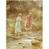 Image 1 : Frederick J. Knowles TWO GIRLS CROSSING A STREAM signed, oil, 50 x 35cm Est. 650/750...