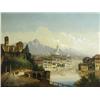 Image 1 : Continental School CITY RIVER VIEW WITH MOUNTAINOUS BACKGROUND signed illegibly, oil, 42 x 53cm E...
