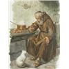 Image 1 : E. Vitali, 19th Century AN ELDERLY MONK GESTURING TO HIS CAT signed, watercolour, 35 x 17cm Est....