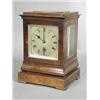 Image 1 : A Regency rosewood fusee mantel clock, with a silvered Roman numeral dial, and glass sides, top a...