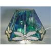 Image 1 : A Tiffany style coloured glass light shade, each leaded panel with a dragonfly on blue/green glas...