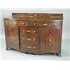 Image 1 : An Edwardian mahogany inlaid and penwork bow front sideboard, on splayed legs, 152cm Est. 300/500...