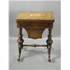Image 1 : A Victorian walnut work/games table. The fold over top with an inlaid Tunbridgeware panel, a ches...