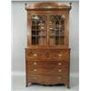 Image 1 : A good George III strung mahogany secretaire bookcase, the top section with turned urn finials, a...