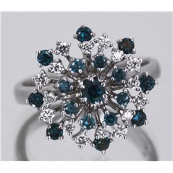 14kt White Gold Blue/White Diamond Snowflake Ring