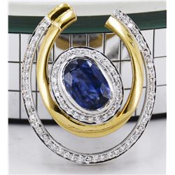 Natural Ceylon Blue Sapphire w/ Diamond T/T Pendant