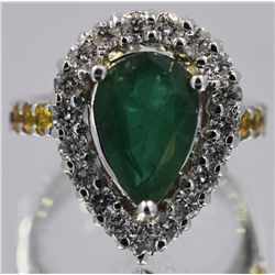 Natural Emerald Yellow Sapphire w/ Diamond Cocktail Ring