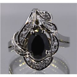 Black Diamond W/ White Diamond Flower Ring