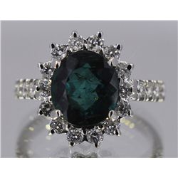 Natural Indicolite Paraiba W/ diamond Ring