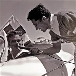 James Dean Original Negative In His Speedster 23F Before Race Being Interviewed