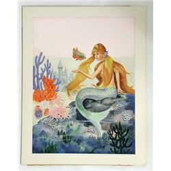 The Little Mermaid Original Book Painting Signed By Artist Jeanne Voelz