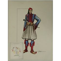 1984 LA Olympic Fustanella Costume Drawing & Official Program