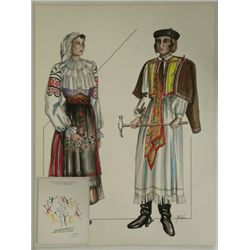 1984 LA Olympic Ural-Caucasus Ceremonial  Costume Drawing & Official Program