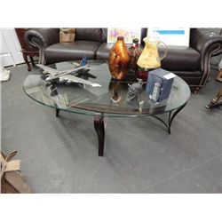 Rustic Iron Oval Glass Top Coffee Table