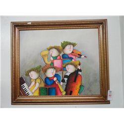 Framed Oil On Canvas "5 Piece Ladies Band"
