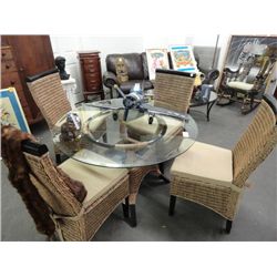 Wicker Glass Top Dinette w/4 High Back Chairs