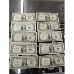 Lot of 10 1935 $1 Silver Certificates