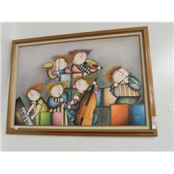 Framed Oil On Canvas "Ladies 6 Piece Band" by Roy Baz